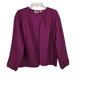 3933)Chico's Design Magenta Berry Silk Basket Woven Open Front Cardigan 2/US 12